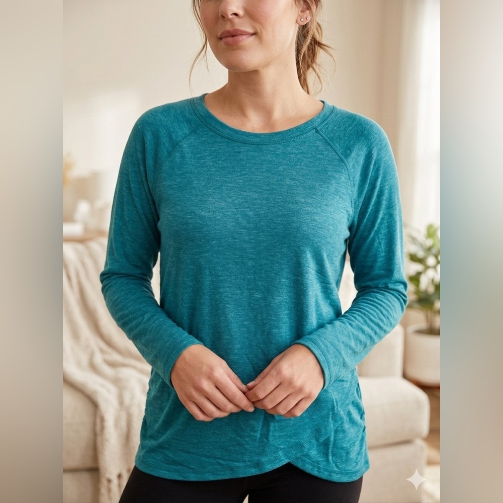Danskin Teal Long-Sleeve Crewneck Sweater